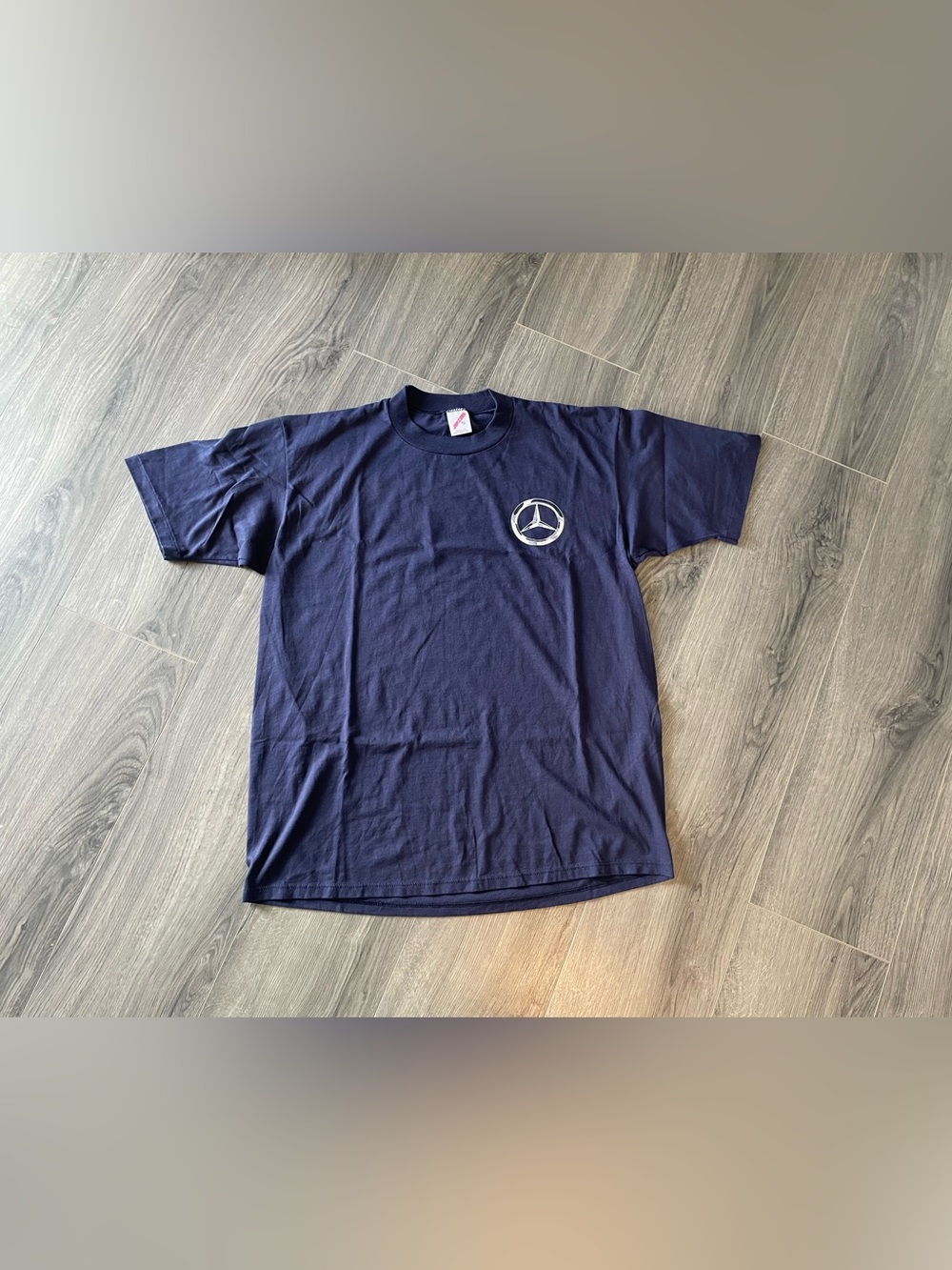 Vintage Mercedes Benz Single Stitch Cotton Tee Shirt Navy Made In USA Mens XL